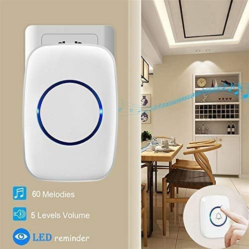 Wireless Doorbell, FullHouse Waterproof Door Bell Kit, Distinguish front and rear doors, Over 1000 feet Range and 60 Chime, 5 Levels Volume and LED Flash, for Home Office Classroom
