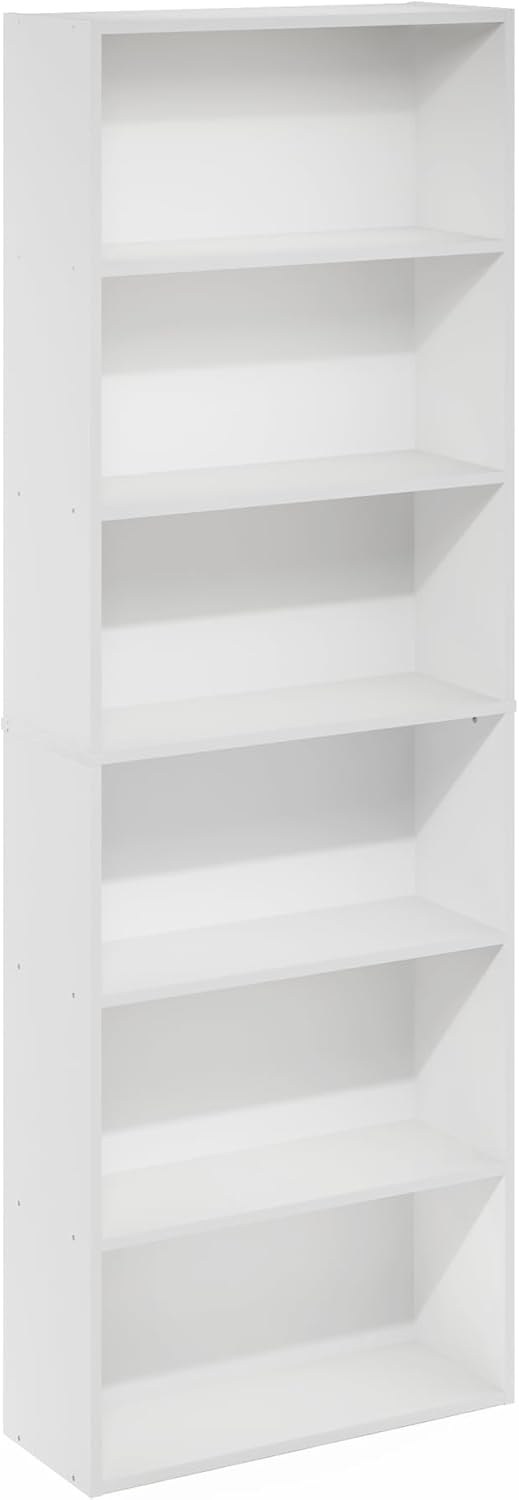 White Tall 6-Tier Open Storage Bookcase
