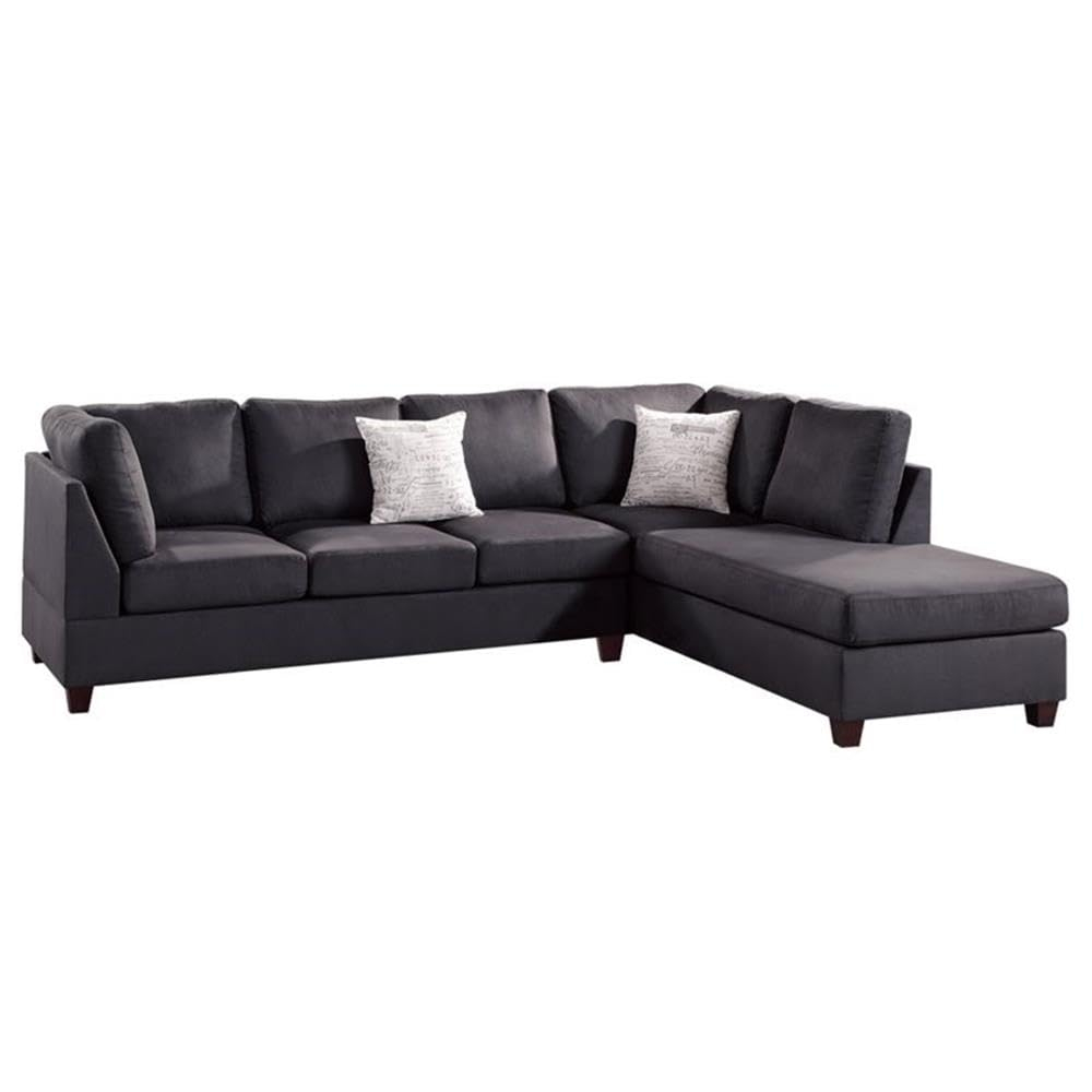 Poundex 3 Piece Fabric Sectional Sofa Set with Ottoman in Ebony Gray