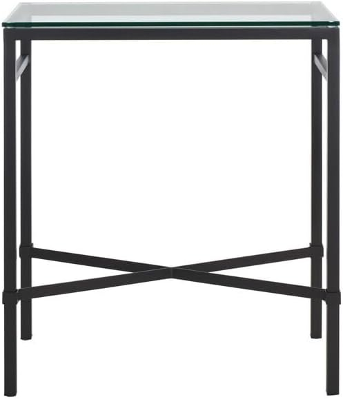 SAFAVIEH Couture Viggo Glam Glass Top Metal Side Table, Black