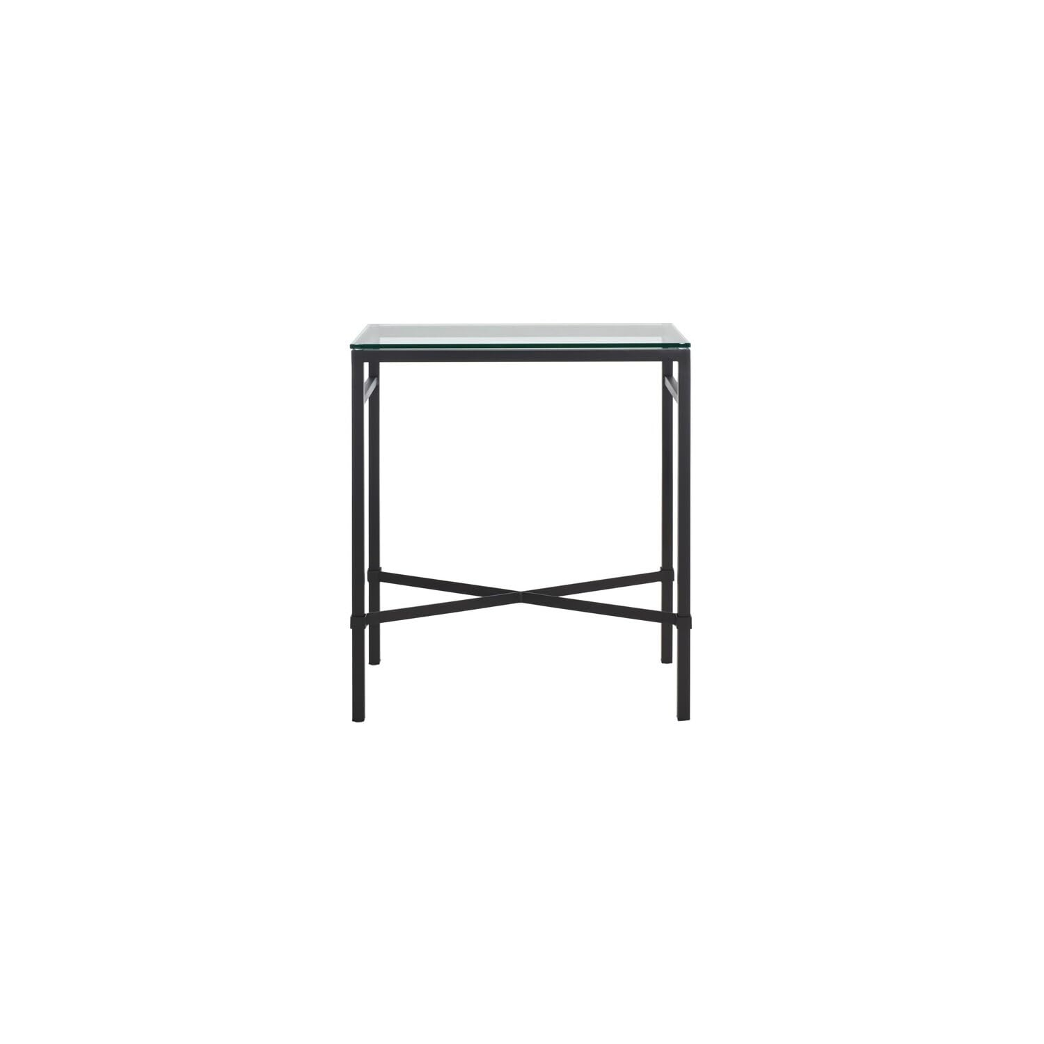 SAFAVIEH Couture Viggo Glam Glass Top Metal Side Table, Black