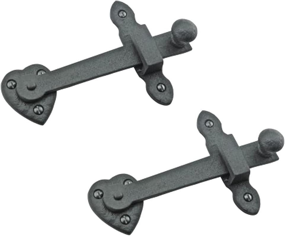 Renovators Supply Black Wrought Iron Gate Flip Latch Decorative Antique Heart Style Medium to Light Duty 4" Long Flip Door Lock Rust Resistant Powder Coated Latches with Mounting Hardware Pack of 2
