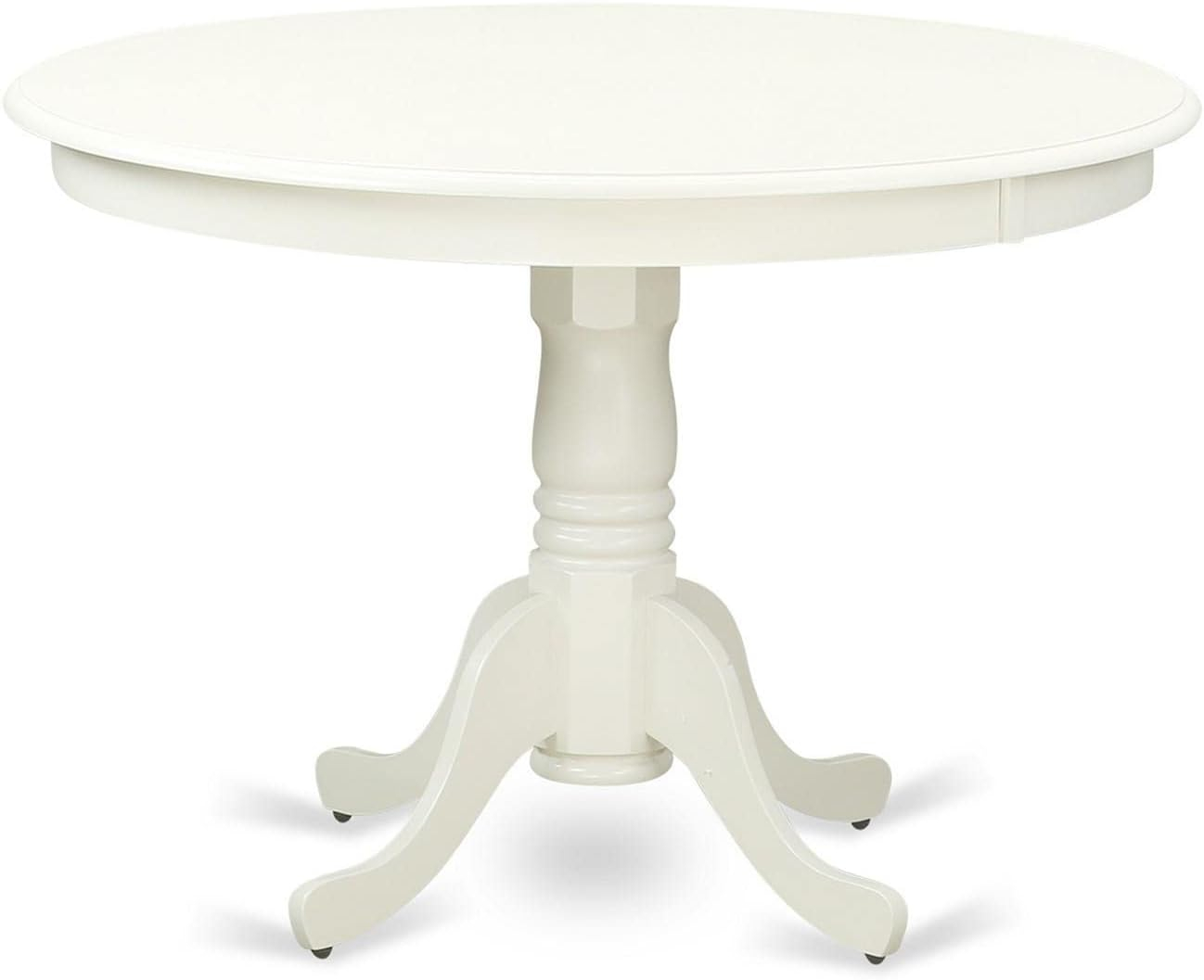 Linen White Round Wood Dining Table Set with 4 High Back Chairs