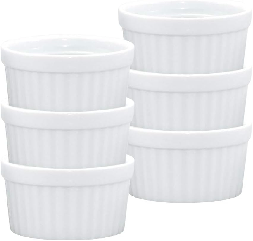 HAOTOP Mini Ramekins 1 oz 30 ml Porcelain Souffle Dish, Small Dipping Sauce, Dessert Cups Set, Oven Safe, Set of 6