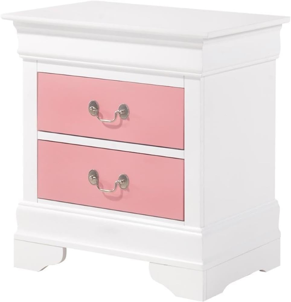 Pink and White Solid Wood 2-Drawer Nightstand
