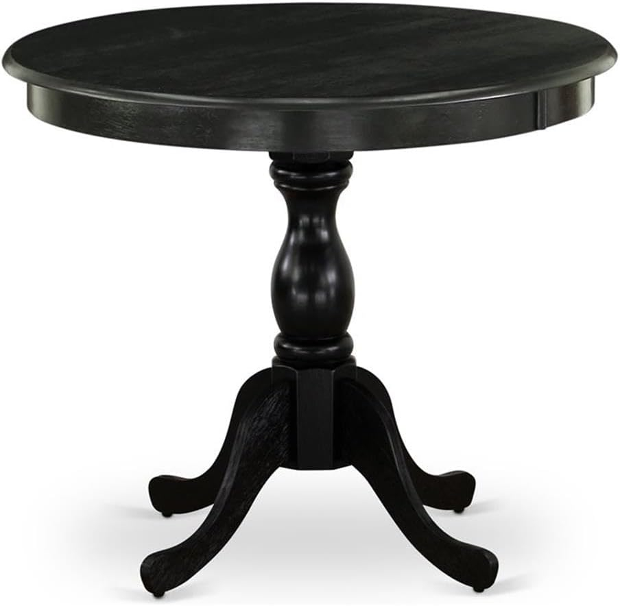 East West Furniture  36 in. Antique Round Rubber Wood Wirebrushed Black Dining Table