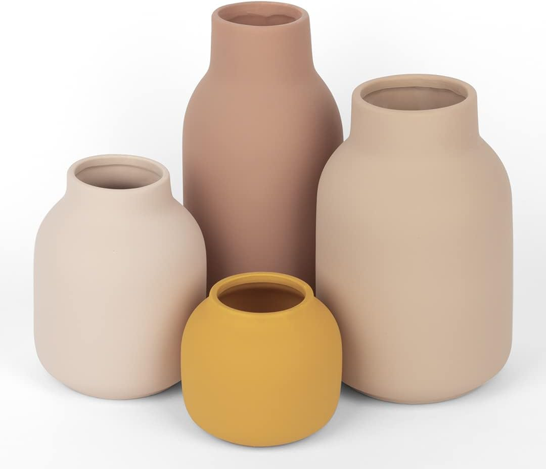 Koyal Wholesale Mixed Modern Minimalist Ceramic Vase for Home Decor, Terracotta Decor, Set of 4, Multi-Color