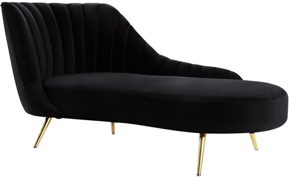 Meridian Furniture Margo Collection Modern | Contemporary Velvet Upholstered Chaise with Deep Channel Tufting and Rich Gold Stainless Steel Legs, Cognac, 74" W x 37.5" D x 35" H
