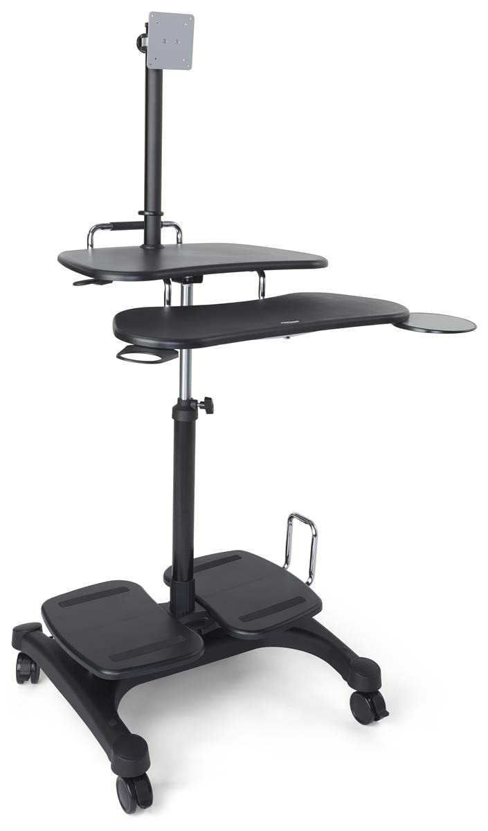Adjustable Black Aluminum Standing Desk with Cup Holder and Keyboard Tray