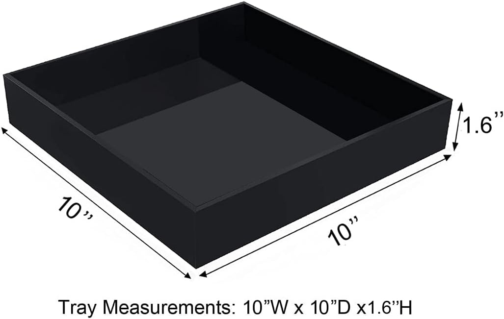Waterproof Acrylic Vanity Tray, Remote Control Sturdy Valet Tray Organizer, Lucite Nightstand Dresser or Bathroom Organizer for Change, Coin, Key, Phone, Glasses, (Black-10x10inch )