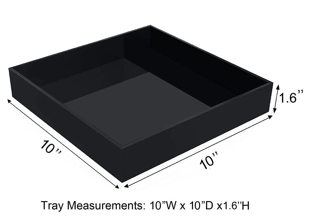 Waterproof Acrylic Vanity Tray, Remote Control Sturdy Valet Tray Organizer, Lucite Nightstand Dresser or Bathroom Organizer for Change, Coin, Key, Phone, Glasses, (Black-10x10inch )