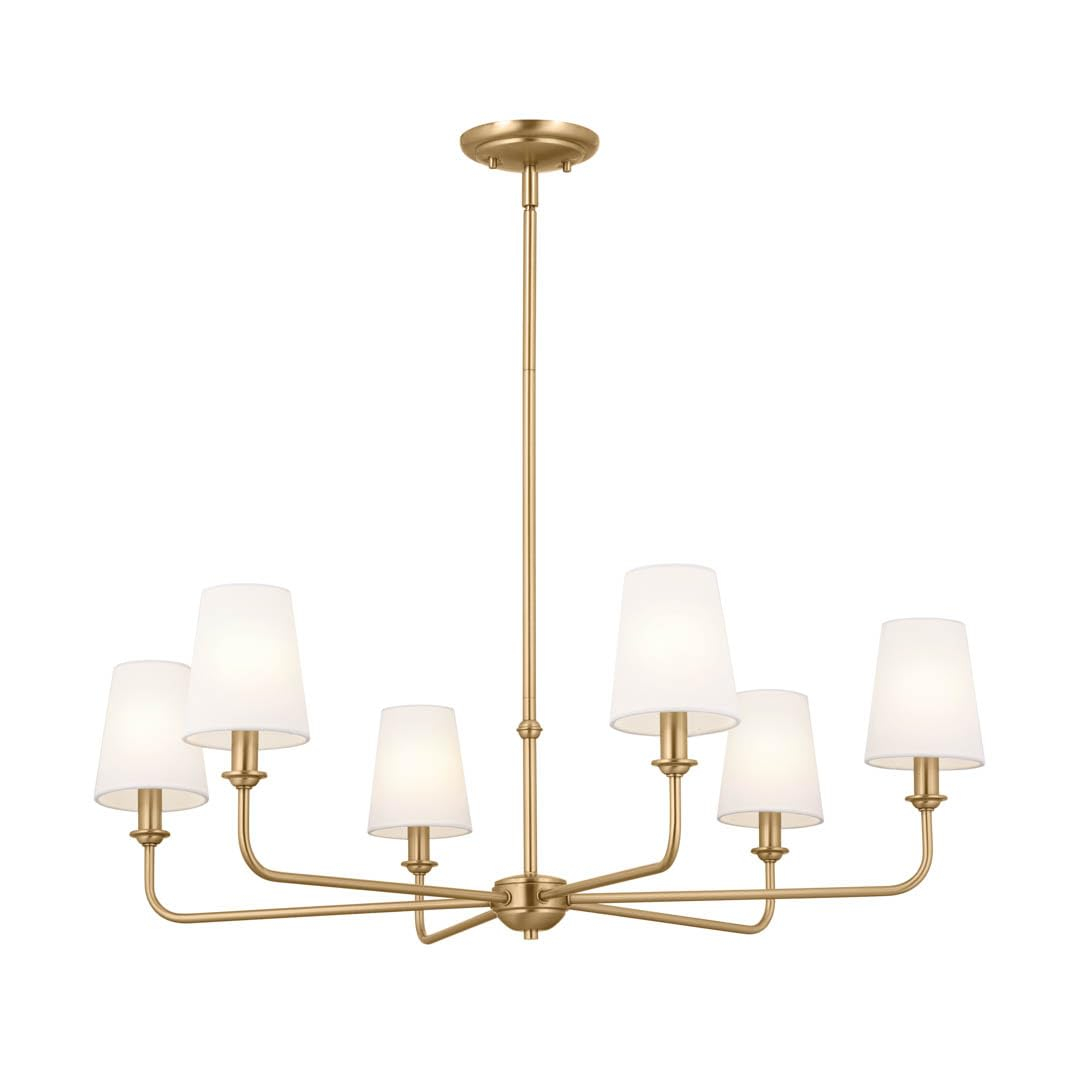 Brushed Natural Brass 6-Light Chandelier with Linen Shades