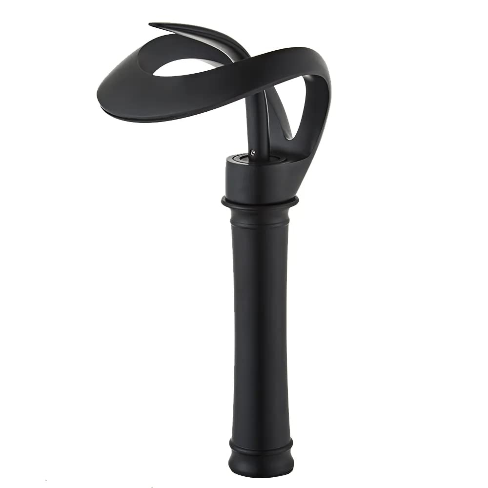 Tall Black Brass Waterfall Single Handle Bathroom Faucet