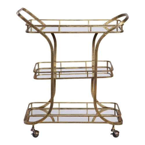Uttermost Stassi 33" Wide Antiqued Gold Serving Bar Cart