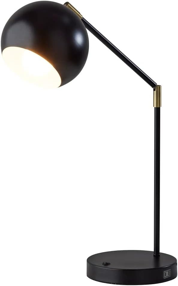 Adjustable Mid-Century Modern Black and Brass Desk Lamp