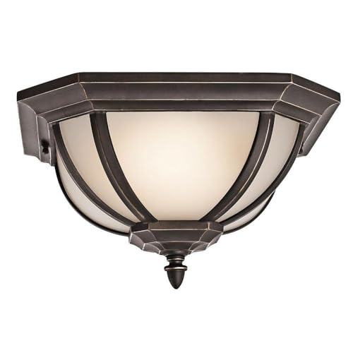Salisbury Rubbed Bronze 2-Light Outdoor Flush Mount with White Linen Glass