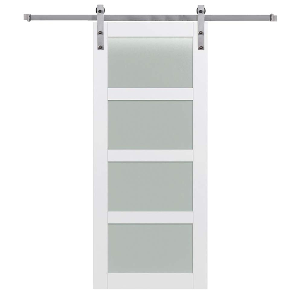 National Door Company, Barn Door Kit Door & Hardware, MDF, 84" x 84", 4-Lite Frosted, Frosted Collection, Universal Handing