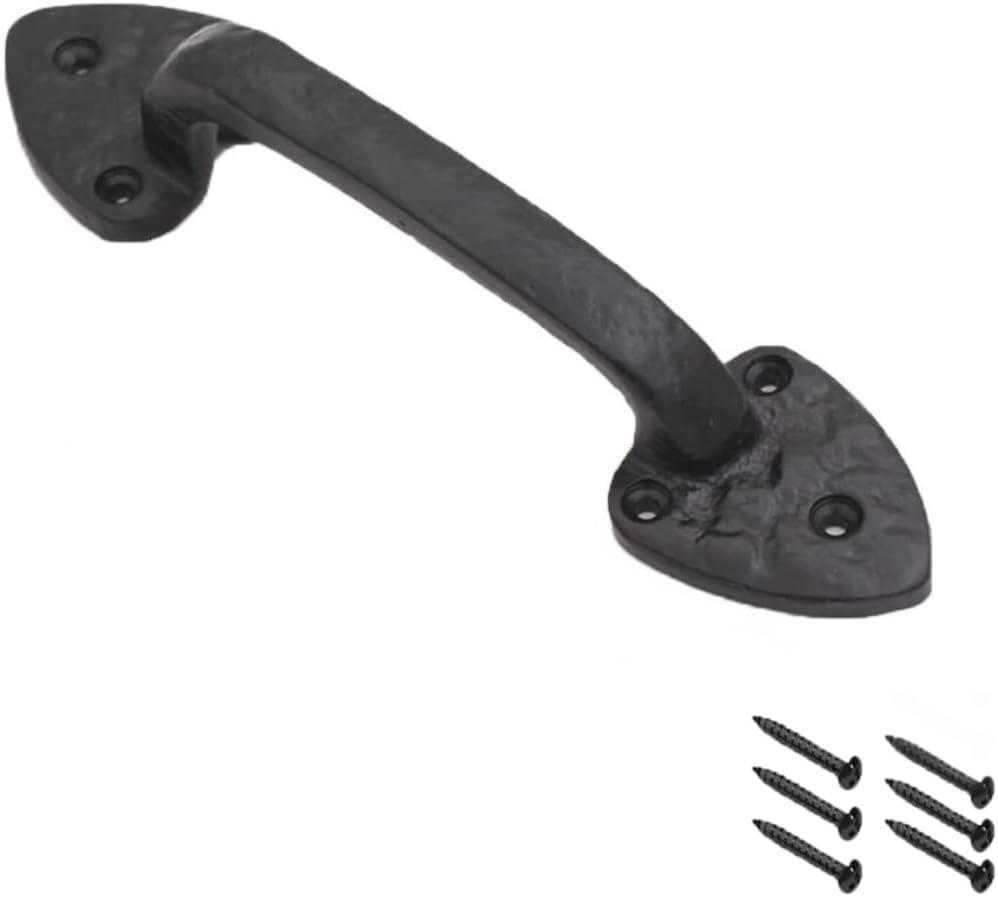 8 Inch Cast Iron Door Handle – Heavy-Duty Medieval Gate Pull – Rustic Hammered Barn Door Grip for Cabinets, Sheds & Interior Doors – Screws Included
