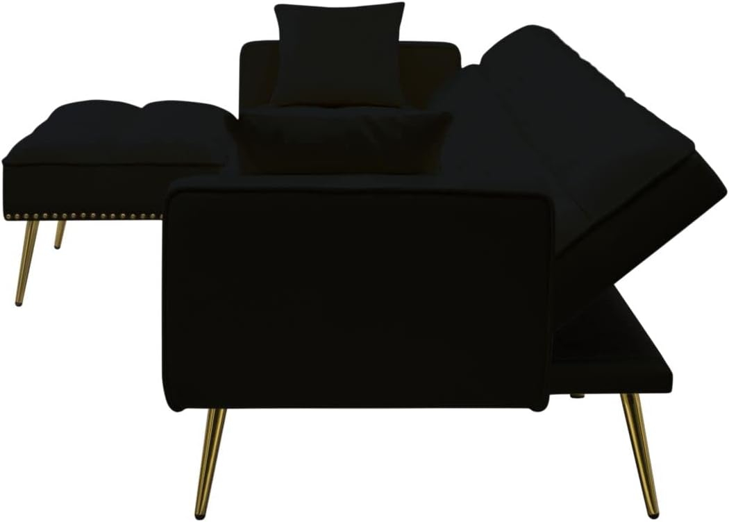 Eafurn Velvet Upholstery Convertible Sleeper Sofa Bed with Reversible Chaise,L Shaped Sectional Couch w/Reclining Backrest and 2 Pillows,Comfy Corner Sofa & Coues for Living Room Furniture Sets