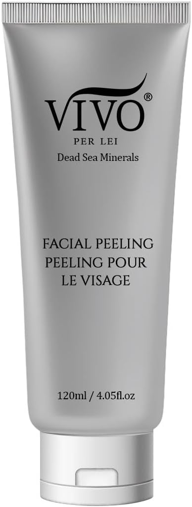 Vivo Per Lei Facial Peeling Gel - Contains Dead Sea Minerals and Nut Shell Powder - Gentle Face Exfoliator Scrub and Blackhead Remover - Peel Your Skin to a Fresher You - 3.4 Fl. Oz.