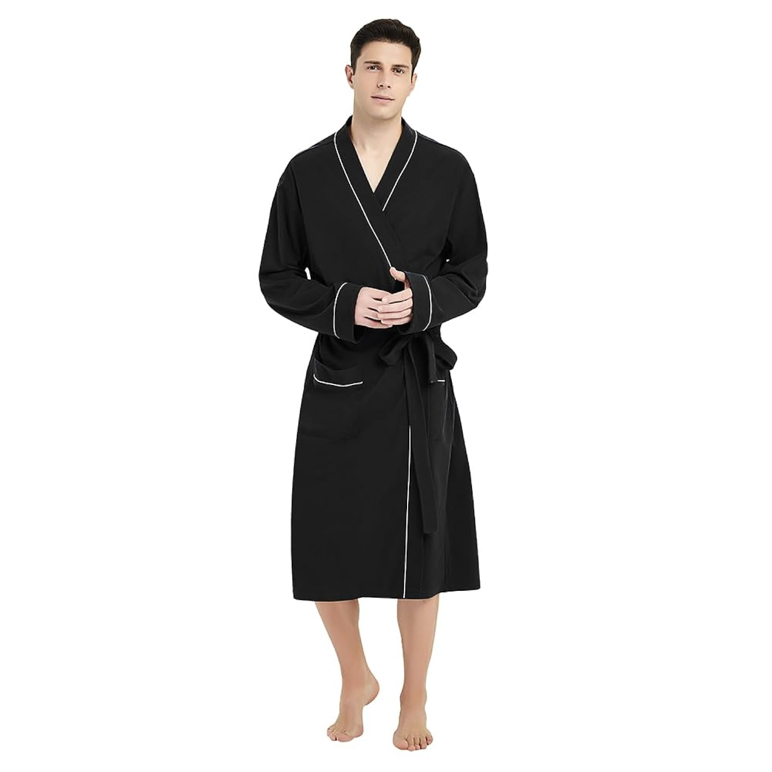 Black 2XL/3XL Cotton Blend Kimono Bathrobe