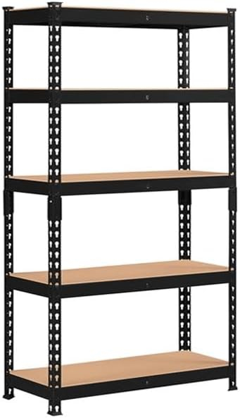 Topeakmart 5-Tier Utility Shelves, Metal Storage Shelves, Adjustable Shelving Units, Boltless Assembly, Garage Shelves Shed Shelving for Warehouse Garage Shed Basement- Black, 27.5 x 12x 60 Inch