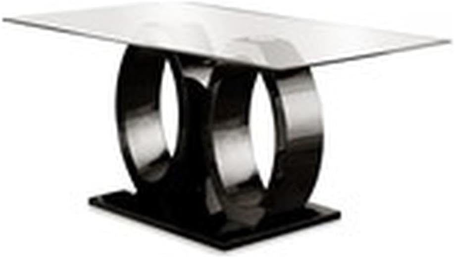 Bowery Hill Wood Contemporary Tempered Glass Top Dining Table in Black