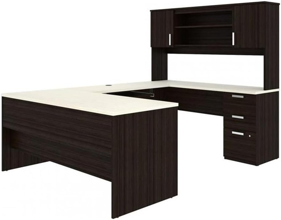 Bestar Ridgeley U Shaped Desk in Dark Chocolate & White Chocolate
