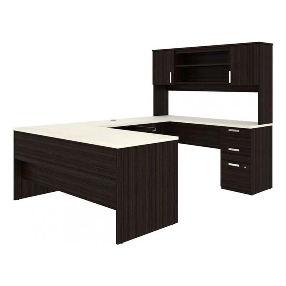 Bestar Ridgeley U Shaped Desk in Dark Chocolate & White Chocolate
