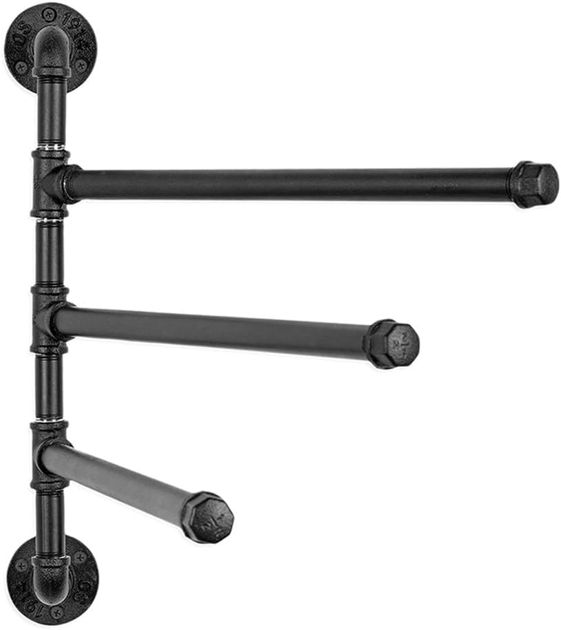 HEMOTON Industrial Pipe 3-Bar Towel Rack Heavy Duty Swivel Towel Rack for Bathroom
