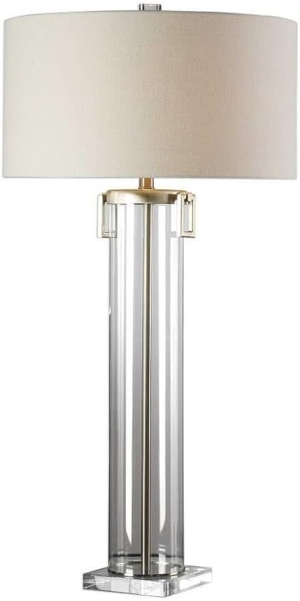 Bowery Hill Modern Table Lamp in Brushed Nickel and Off White