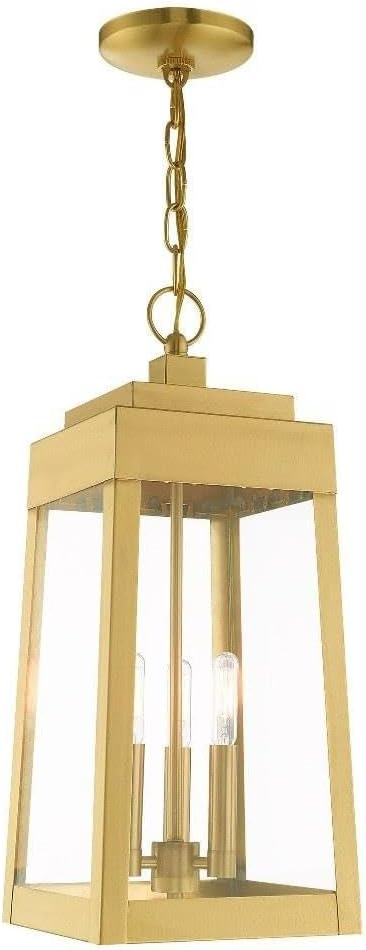 3 Light Outdoor Pendant Lantern in Mid Century Modern Style 8.25 inches Wide By 19.75 inches High-Satin Brass Finish Bailey Street Home
