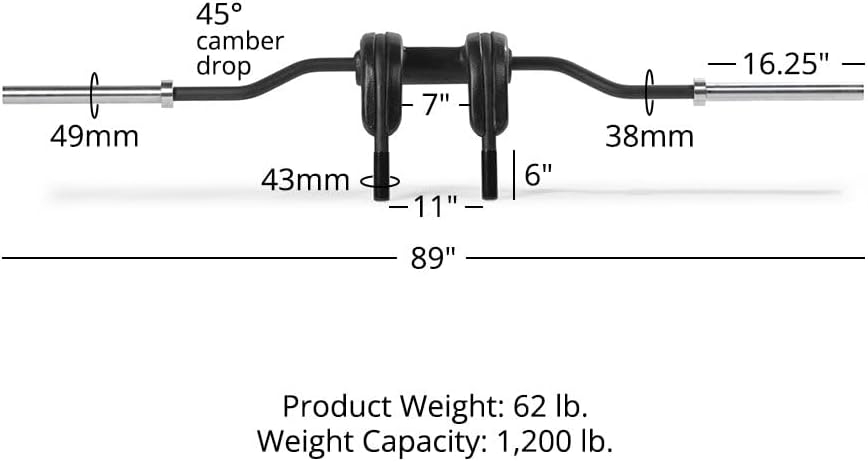 Titan Fitness Marrs-Bar, Rackable Safety Squat Cambered Barbell with 6" Drop, Rated 1,200 LB, High-Density Foam Shoulder and Arm Pads, 43mm Easy-Grip Hand Grips, Ribbed Olympic Weight Sleeves