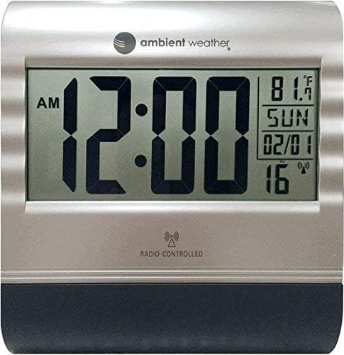 Ambient Weather RC-9362 Silver Atomic Digital Wall Clock with Temperature