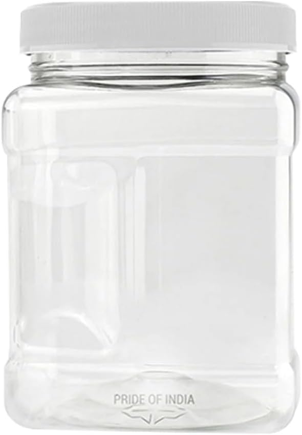 Pride Of India Clear Food Grade PET Plastic Square Grip Storage Jar w/Cap