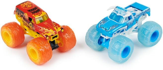 Monster Jam, Official Fire & Ice, Whiplash and Bakugan Dragonoid Die-Cast Monster Trucks, 1:64 Scale, Kids Toys for Boys Ages 3 and up