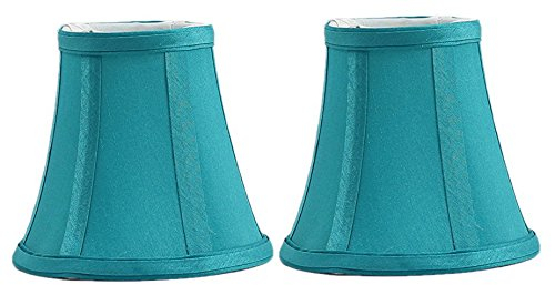 Urbanest Set of 2 Teal Silk Bell Chandelier Lamp Shade, 3-inch by 5-inch by 4.5-inch, Clip-on