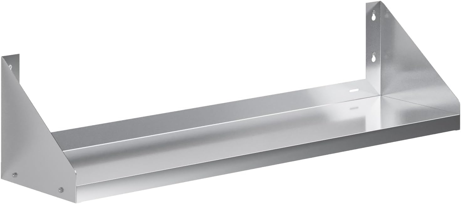48" Long Stainless Steel Wall Shelf with Side Guards