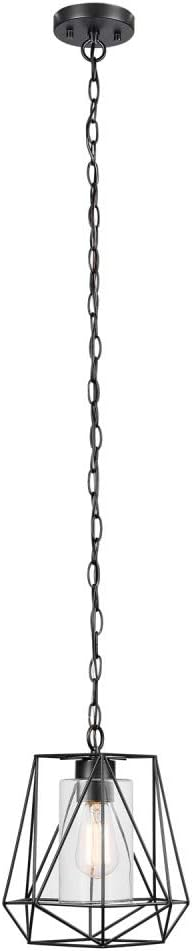 Globe Electric Sansa 1-Light Outdoor/Indoor Pendant, Black, Clear Glass Inner Shade,44299, Bulb Not Included