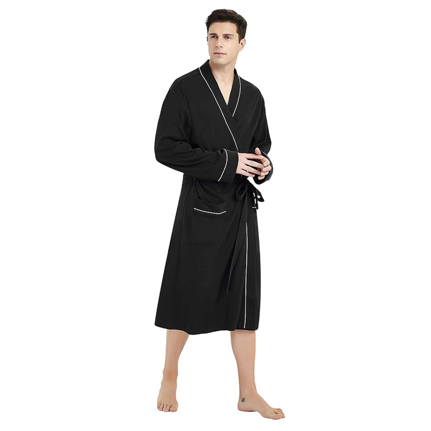 Black 2XL/3XL Cotton Blend Kimono Bathrobe
