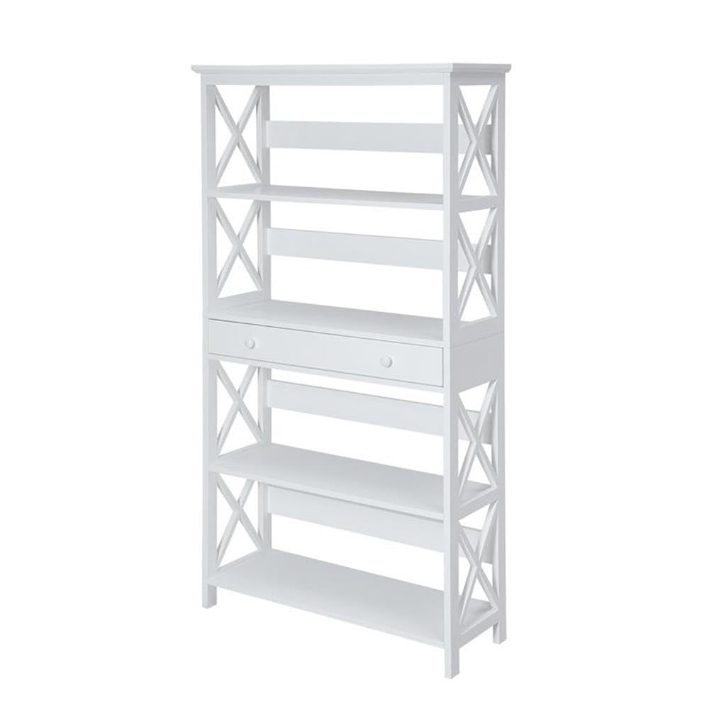 Convenience Concepts Oxford 5 Tier Bookcase with Drawer, White, All Ages