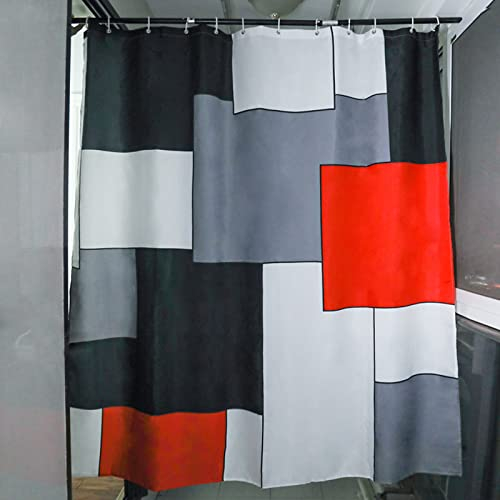 BOYOUTH Black,Grey,Red,White Geometry Pattern Digital Print Shower Curtain for Bathroom Decor,Polyester Waterproof Fabric Bath Curtain with 12 Hooks,70x70 Inches,Multicolor