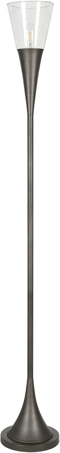 Moura Torchiere Floor Lamp with Glass Shade in Aged Steel/Seeded