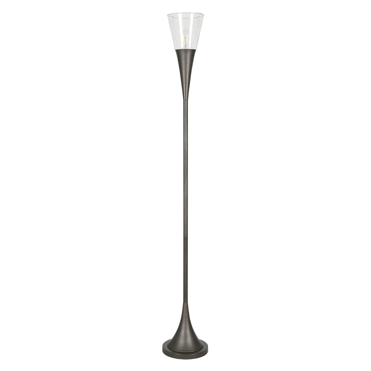 Moura Torchiere Floor Lamp with Glass Shade in Aged Steel/Seeded