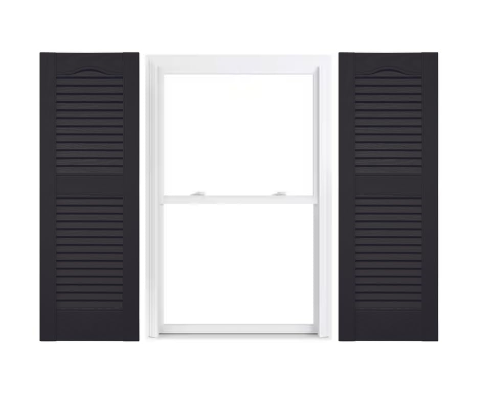 Vinyl | Louvered Exterior Shutters | 14.5" Width | Cathedral Top | with Mid Rail (50/50 Split) | 1 Pair
