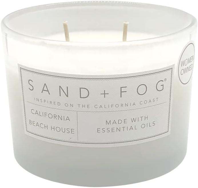 Sand + Fog Scented Candle - California Beach House – Additional Scents and Sizes – 100% Cotton Lead-Free Wick - Luxury Air Freshening Jar Candles - Perfect Home Decor – 12oz