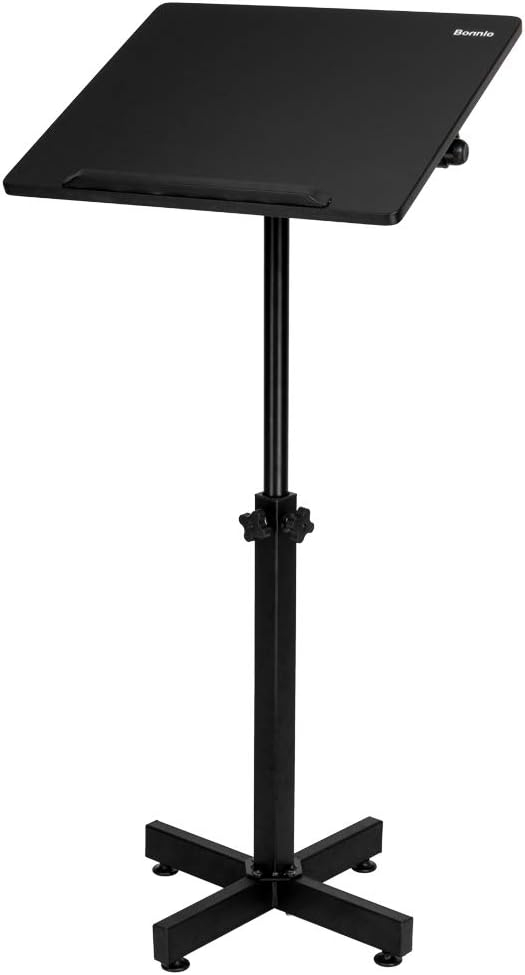 Bonnlo Classic Lectern Podium Stand, Height Adjustable Mobile Podium, Multi-Purpose Tabletop for Speech, Lecture, Church, Reading or Laptop Desk with Edge Stopper, Black