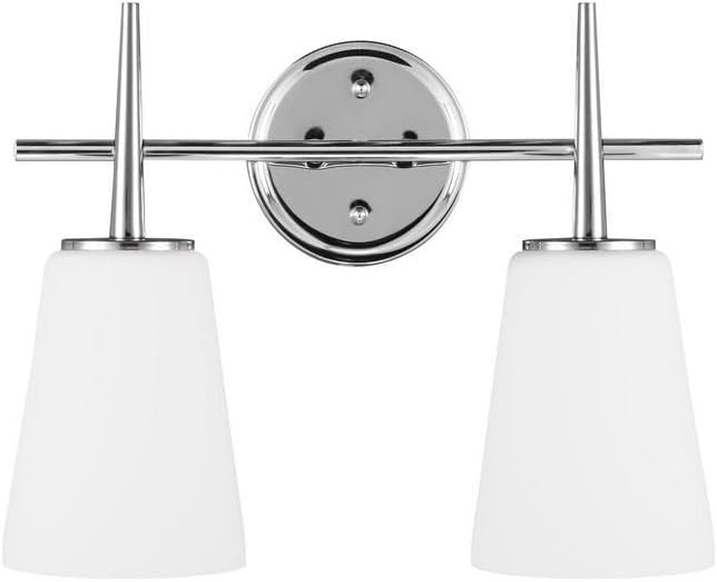 Driscoll 15.5 in. 2-Light Contemporary Modern Chrome Wall Bathroom Vanity Light with Etched White Glass Shades