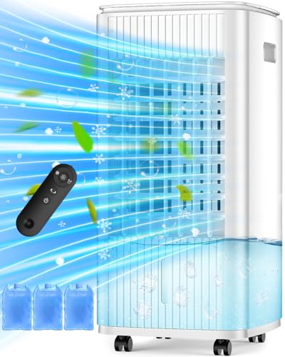 BALKO 25-INCH Evaporative Air Cooler, Swamp Cooler Air Conditioner w/Double Tanks, Smart Timer, 3 Ice Packs, 60W Windowless Air Conditioner, 70° Oscillation,3-Speed Portable Air Conditioners for Room