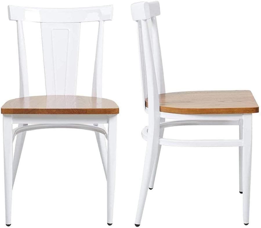 KARMAS PRODUCT Modern White Armless Dining Chairs Set of 2 --Heavy Duty Wood Seat and Iron Frame Kitchen Side Chairs for Restaurant Cafe Bistro,Ergonomic Design,Comb Back